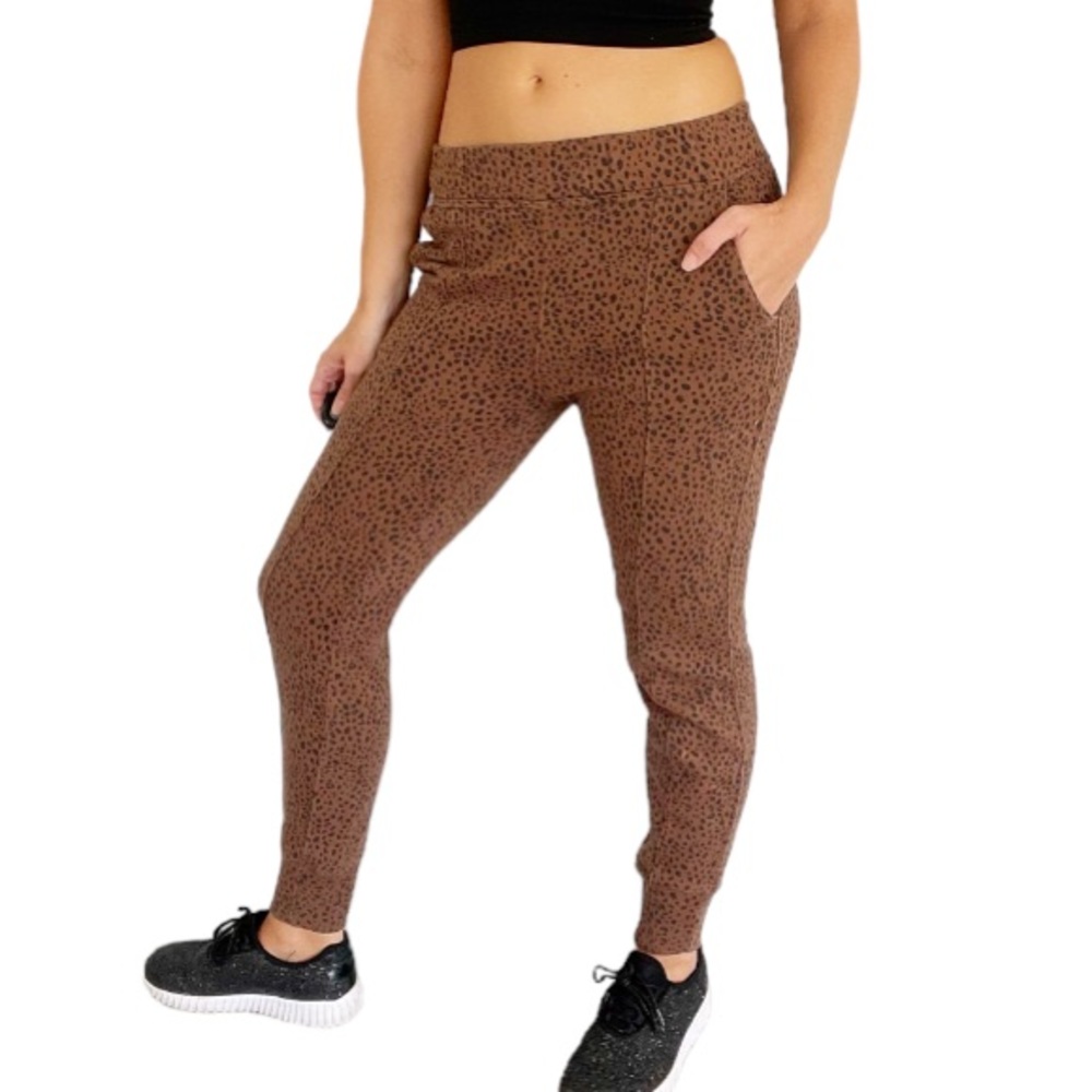 Abercrombie & Fitch brown leopard fleece tapered ankle jogger sweatpants size XS